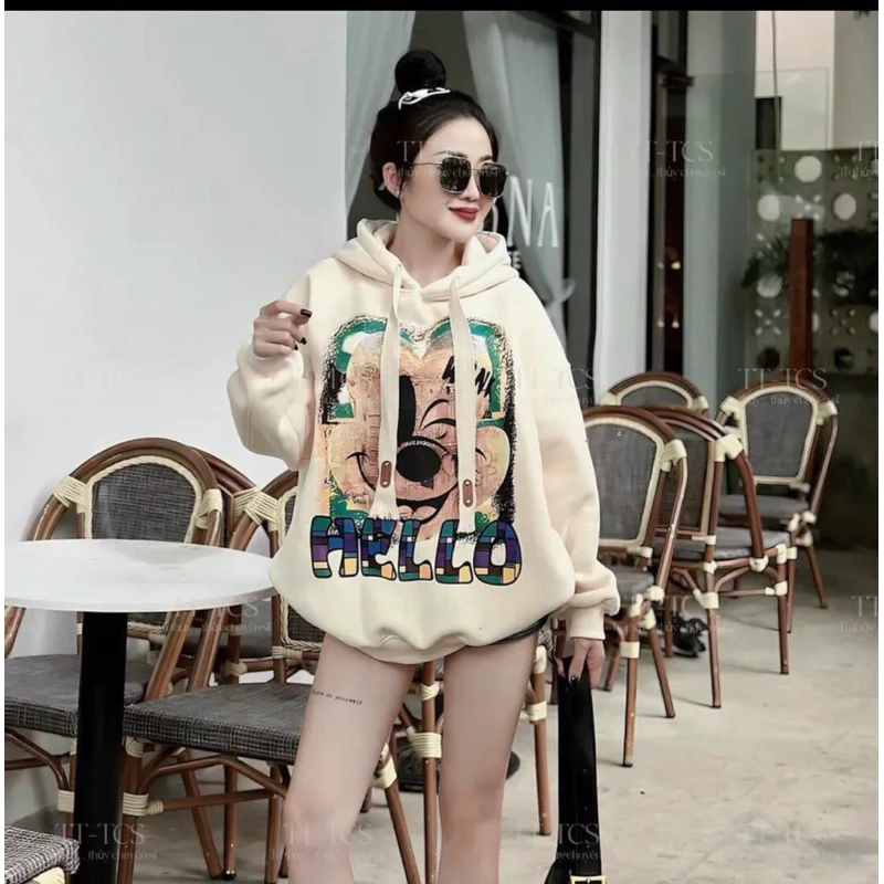 [ Rẻ vô địch ] Áo hoodie form rộng tay bồng mũ hai lớp - gấu hello