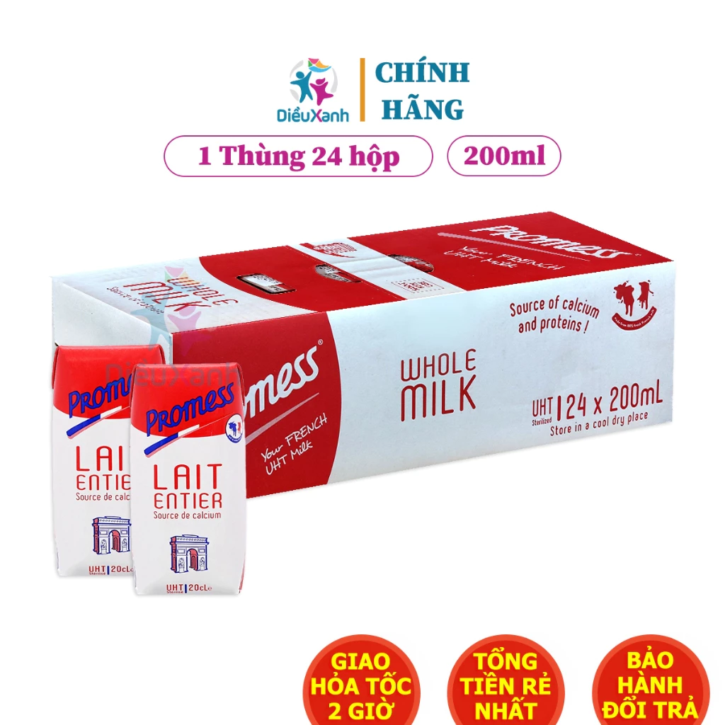 [Thùng 24 Hộp ] Sữa Tươi Nguyên Kem Promess 200ml - Nhập Khẩu Pháp