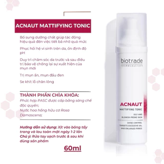 [Iufarma] Toner Nước hoa hồng Biotrade Acnaut Mattifying Tonic dành cho da dầu mụn, duy trì sau mụn 60ml