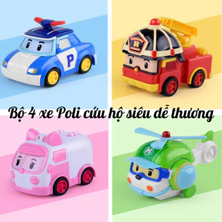 Xe đồ chơi chạy đà cho bé bộ 4 xe poli cứu hộ, bộ xe cứu hỏa, bộ xe công trình - YOYO SHOP