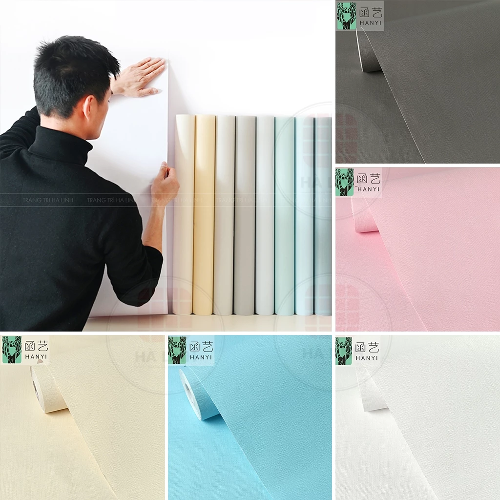 Giấy dán tường phòng ngủ màu trơn nhám dài 10M x 45cm có keo sẵn bóc dán