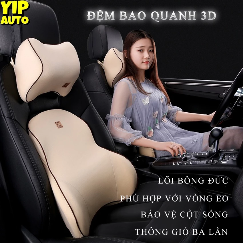 Bộ đệm cổ lưng xe hơi YIPAUTO dựa lưng và đầu xe hơi đệm đỡ cổ xe ô tô bộ đệm cổ lưng xe ô tô gối tựa lưng ô tô cao cấp