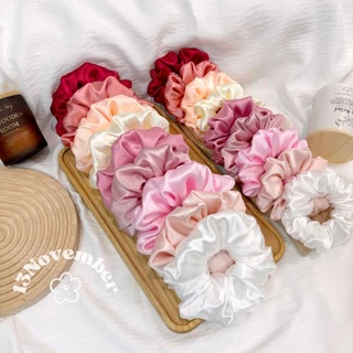 [SIÊU TO] Scrunchies Cột Tóc Vải Lụa Satin, Phi Bóng Tone Đỏ Hồng Ấm Phong Cách Hàn Quốc Hiện Đại Dễ Thương Trơn Ánh