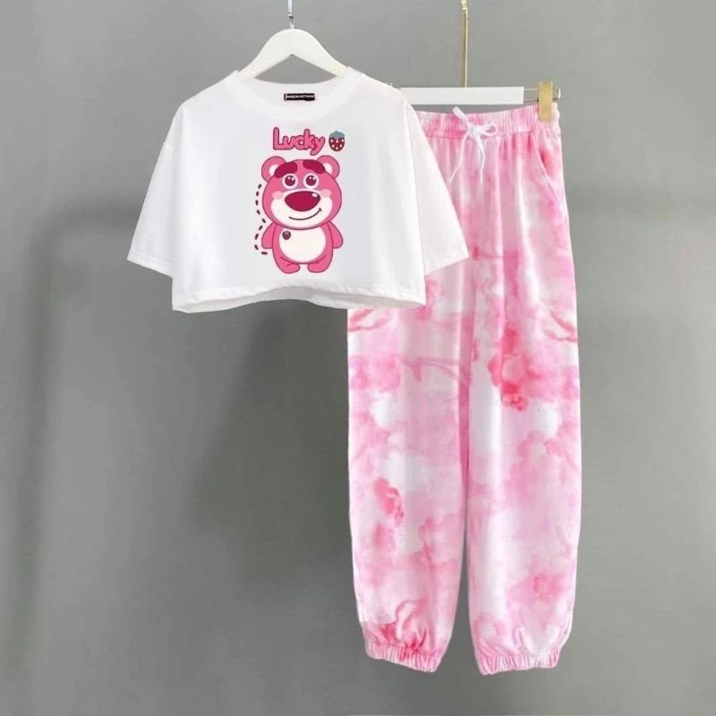 Bộ Loang Croptop Bé Gái Gấu Lotso Size 12- 45kg Nhiều Màu Quần Áo Cho Bé Cấp 1 Cấp 2