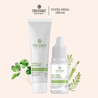 Bộ sản phẩm dành cho da mụn Truesky gồm 1 tinh chất chấm mụn tràm trà 10ml + 1 gel rửa mặt ngừa mụn rau má 50g