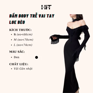 ĐẦM BODY TRỄ VAI TAY LOE BÈO - Chất liệu: Vải Lazong - Thương hiệu: HiT Fashion - Màu: Đen - Kích thước: S, M, L