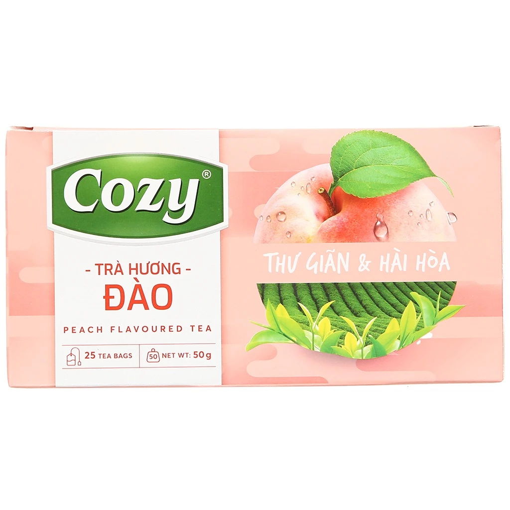 Trà túi lọc cozy Đào Hộp 50g (25 gói x 2g)