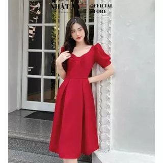 Đầm dự tiệc Nhật Vy tay phồng cổ cách điệu dáng xoè có lót ngực chất cotton phù hợp đi chơi , dạo phố - D2502