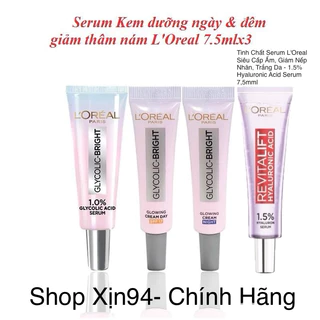 Serum 1.0% Sáng Da, Kem dưỡng ngày & đêm giảm thâm nám, Cấp Ẩm L'Oreal Paris Glycolic Bright 7.5ml