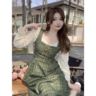 [CÓ BIGSIZE] Đầm Lassie Kẻ Xanh Ulzzang - Kèm ảnh thật