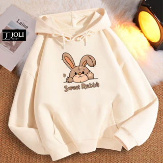 Áo Hoodie Sweet Rabbit Nam Nữ By JOLI Unisex Chất Nỉ Lót Bông Mũ 2 Lớp Form Rộng