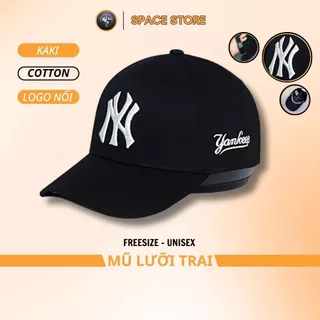 Mũ lưỡi trai MLB NY đen logo trắng thêu nổi, hàng xuất dư Freesize dành cho cả nam và nữ, Full hộp