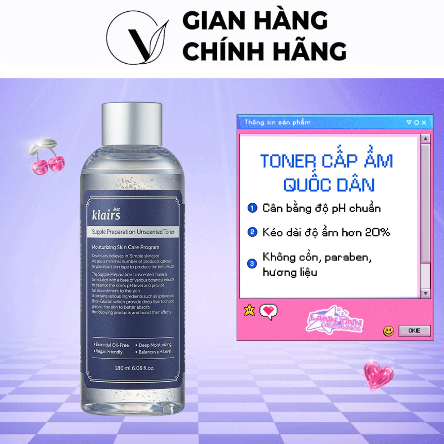 Nước hoa hồng Dear, Klairs Supple Preparation Unscented Toner 180ml