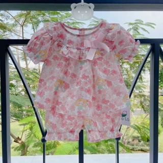 Bộ bé gái thô cotton áo babydoll viền bèo tay phồng, quần bí xinh xắn A088 Áo Lá Homewear thoáng mát thấm hút