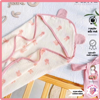 Khăn Choàng quấn ủ Bé Sơ Sinh Vải Xô Muslin 4 Lớp Mềm Mịn, Thoáng Mát, size 75x75cm