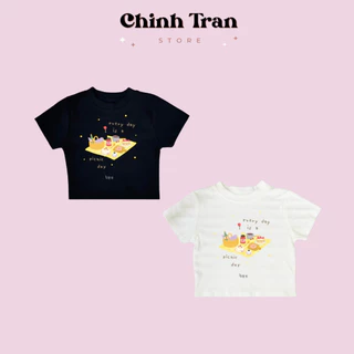 Áo Croptop tay ngắn in hình PICNIC  chất liệu thun co giãn thoáng mát - Chinh Trần Store