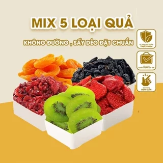 Trái Cây Sấy Dẻo Không Đường 500g Mix Fruit Gồm 5 loại Dâu Tây, Kiwi, Nam Việt Quất, Mơ, Nho nhập khẩu, Hoa quả sấy dẻo