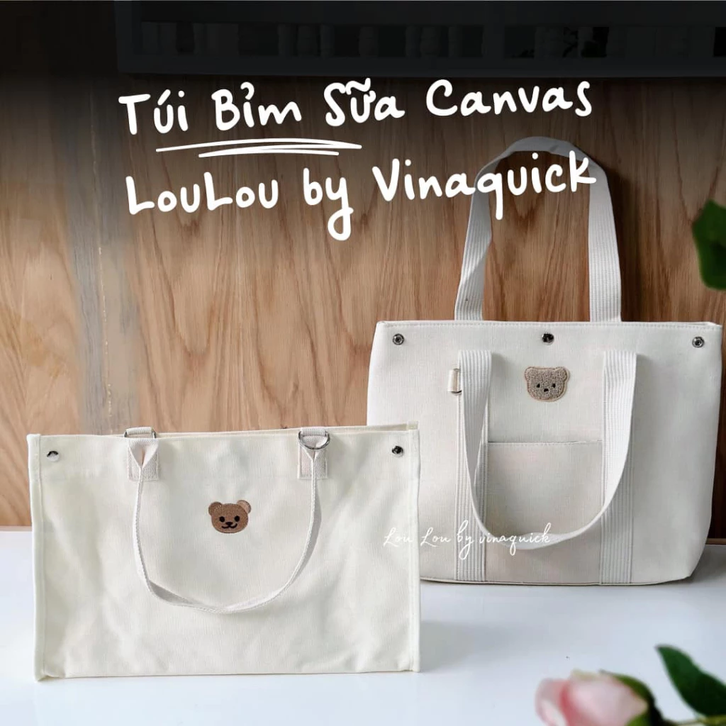 Túi Xách Bỉm Sữa Canvas Họa Tiết Gấu LouLou By Vinaquick