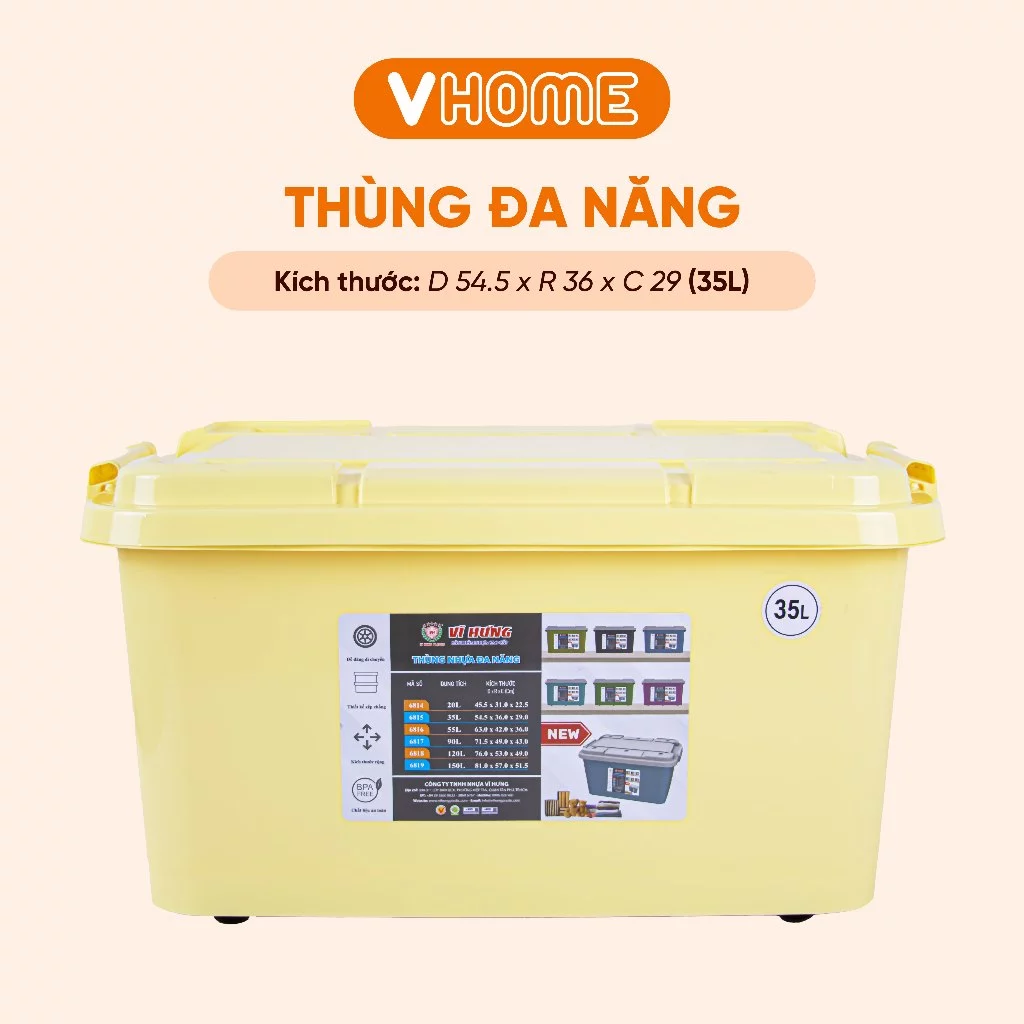 Thùng Nhựa Đựng Đồ 35L Có Bánh Xe Nhựa VĨ HƯNG - 6815