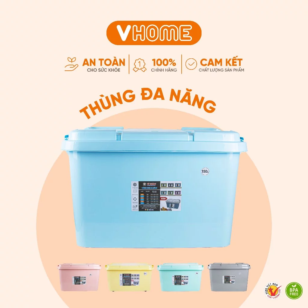 Thùng Nhựa Đựng Đồ Đa Năng 150L Có Bánh Xe Nhựa VĨ HƯNG  - 6819