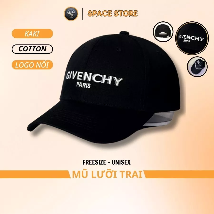 Mũ lưỡi trai màu đen Logo trắng "Givenchi" thêu nổi, hàng xuất dư Freesize dành cho cả nam và nữ, Full hộp