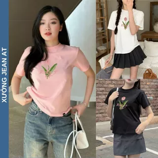 Áo Thun Baby Tee In Hình Hoa TuLip Xinh Xắn, Áo Thun Tay Ngắn Kiểu Dáng Ôm Thời Trang In Hình Dễ Thương 636