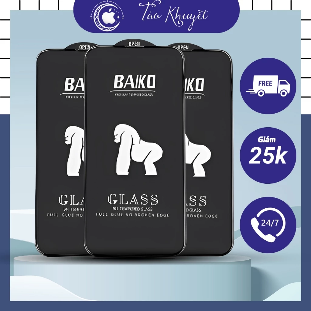 Kính cường lực KingKong Baiko full màn cho iphone 6/7/8/7pl/8pl/x/xs/xsm/11/12/13/14/15/pro/promax - Táo Khuyết