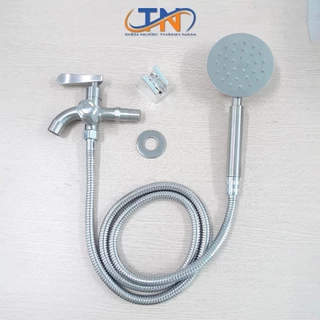 Bộ củ sen lạnh inox 304 và bộ tay sen inox tròn mỏng sử dụng cho 1 đường nước lạnh - QM.TS022B3