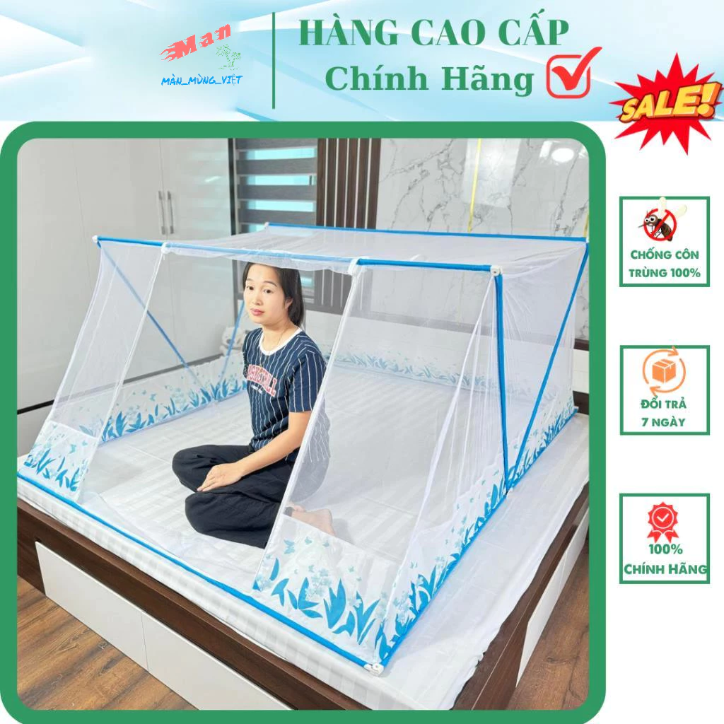 Màn chụp gấp gọn thông minh chính hãng gia long khung inox có chân viền lụa mùng chụp thông minh xếp gọn tiện dụng