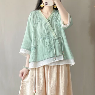 [Order] Áo kiểu trung hoa pháp phục boho vintage cổ trang hán phục thiền chay đi lễ chùa trà đạo đồng phục spa