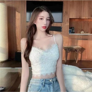 Áo 2 dây ren cao cấp, bra ren 2 dây mút ngực sẵn dáng croptop