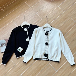 Áo len cardigan viền cúc hoa tay dài 1036