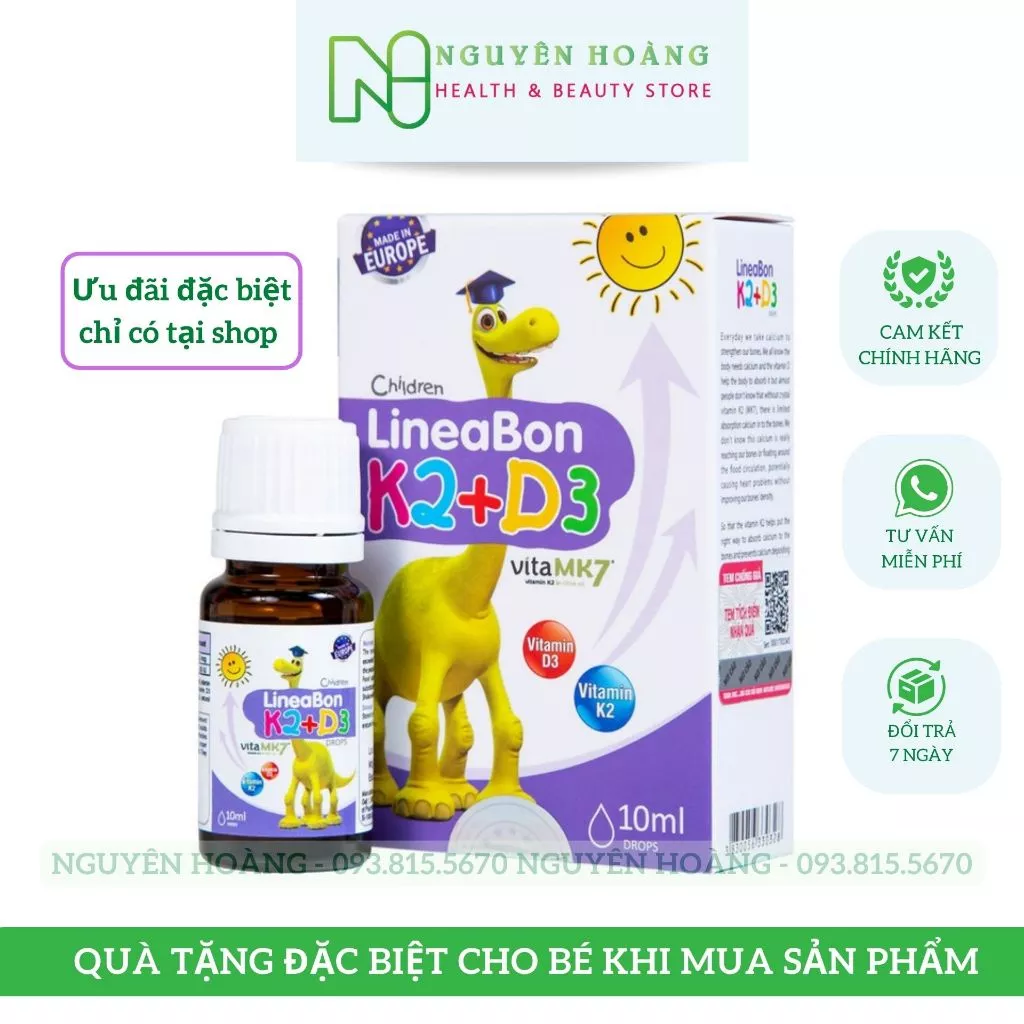 LineaBon vitamin D3 K2 - vitamin nhỏ giọt  tăng chiều cao cho bé, giúp xương chắc khoẻ  - chai 10ml