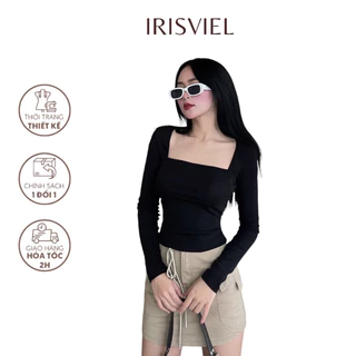 Áo Croptop Cổ Vuông Tay Dài, Áo Ctr Thun Body Chất Borip Nữ Tính Freesize IRISVIEL