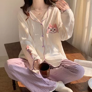 Set Đồ Ngủ Pyjama Thu Đông Chất Liệu Cotton Dệt Kim Ấm Áp, Mềm Mịn, Thoải Mái Nhà Chanpy