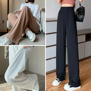 Quần ống rộng nữ vải tăm, quần suông co giãn cạp chun lưng cao Culottes tôn dáng xinh VIETCEN