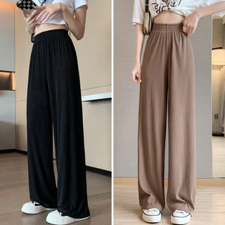 Quần ống rộng nữ co giãn, quần suông vải tăm cạp chun lưng cao Culottes tôn dáng xinh VIETSTAR