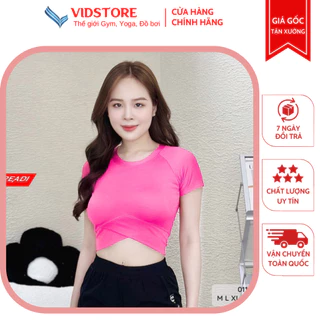 Áo Croptop Thể Thao Cộc Tay Mặc Đi Tập, Đi Chơi, Đan Chéo Bụng