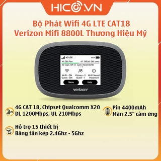 Bộ Phát Wifi Từ Sim 4G Verizon Mifi 8800L Tốc Độ 1200Mbps, Pin 4400mAh, Hỗ Trợ 15 Thiết Bị Kết Nối Mạng