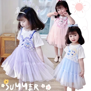 Váy hè cotton hoạt hình pha ren đáng yêu cho bé gái A969 - TOPZKIDS