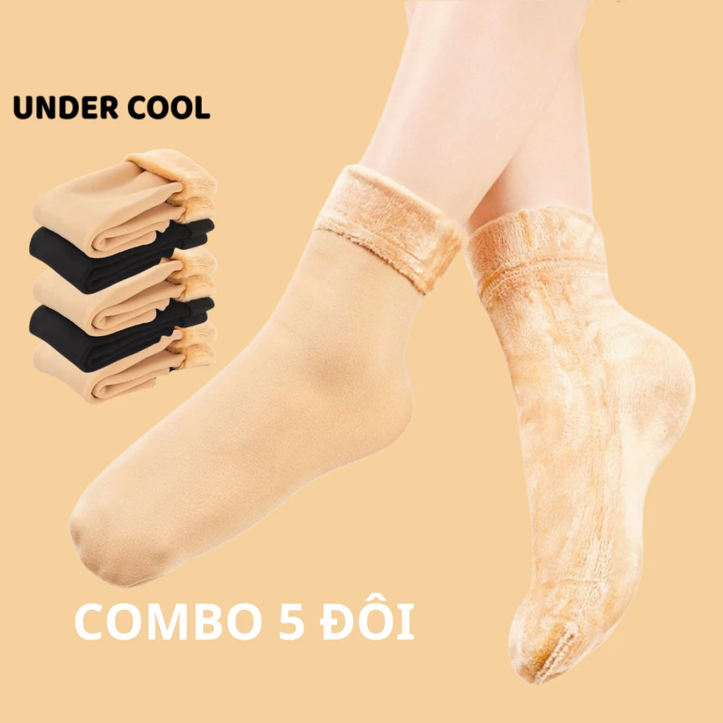 Set 5 Đôi tất vớ Size Trên Mắt Cá Dày Đẹp Ủ Kem Đi Nắng Lót Lông Chất UNDERCOOL Cho Nam và Nữ TC03