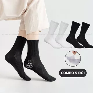 Combo 5 đôi tất cổ cao nam nữ, vớ cao cổ trơn basic chất liệu cotton, hút ẩm khử mùi thoáng khí - GOM-KLB-TRONCAO-CB5