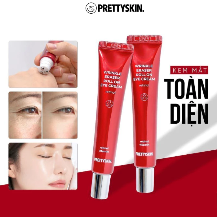 Kem dưỡng mắt Retinol Prettyskin , Wrinkle Eraser Roll On Eye Cream  30ml, xóa nhăn, giảm thâm