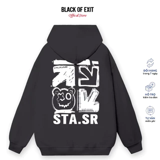 Áo hoodie nỉ bông STA.SR form rộng BLACK OF EXIT nam nữ thu đông Local Brand