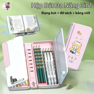 Hộp Đựng Bút 3in1 Cao Cấp Kiêm Giá Đỡ Sách / Bảng Viết Đi Kèm 2 Bút Dạ / 1 Khăn Lau Và Sticker Xinh Xắn Đồ Dùng Học Tập