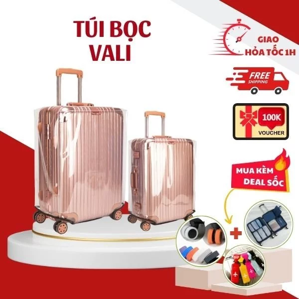 BỌC VALI TRONG SUỐT KHÔNG VIÊN ÁO TRÙM VALI VỎ BẢO VỆ VALI DI DU LỊCH ĐỦ SIZE 20-22-24-26-29-30 CHỐNG TRẦY