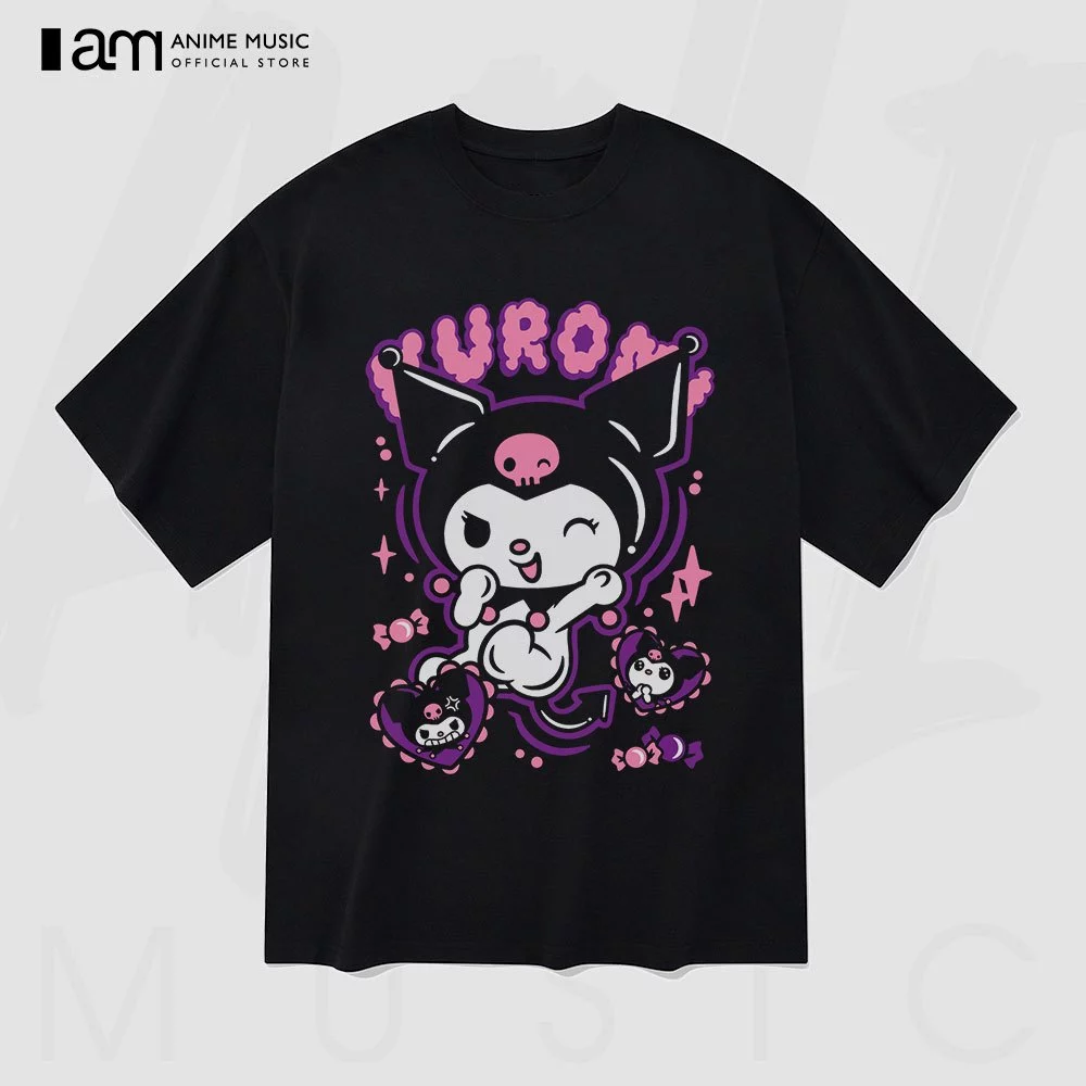 Áo thun Unisex Kuromi Sanrio Kawaii Art Oversized 100% Cotton ngắn tay