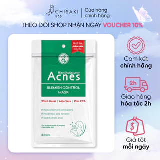 Mặt Nạ Acnes Giảm Mụn, Dịu Da 65g (3 Miếng)