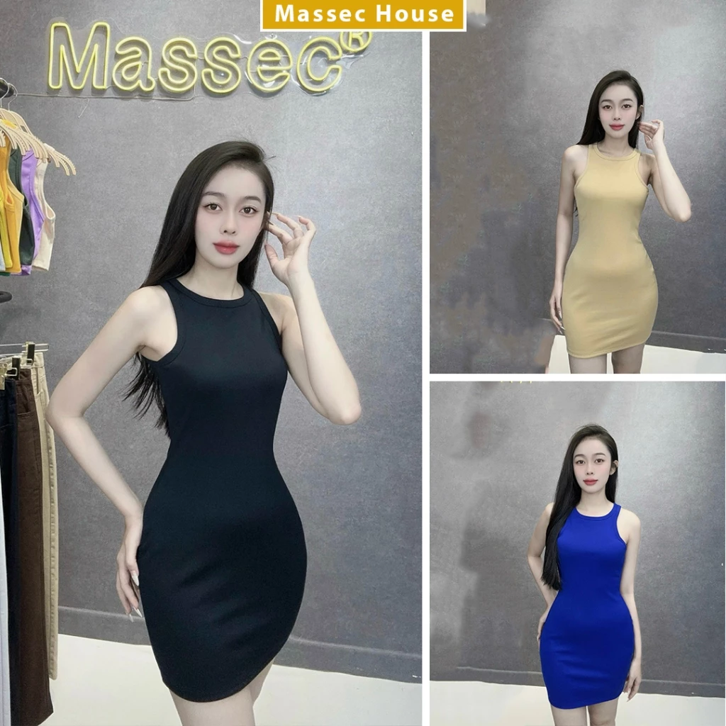 Váy Ba Lỗ Ngắn Body Thun Gân MASSEC Đầm Tôn Dáng Chất Len Tăm Mềm Co Giãn V01