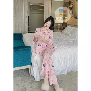 Bộ mặc nhà - Pijama tay lỡ loe, quần dài, mango loại 1, siêu đẹp-Freesize(42-60kg)